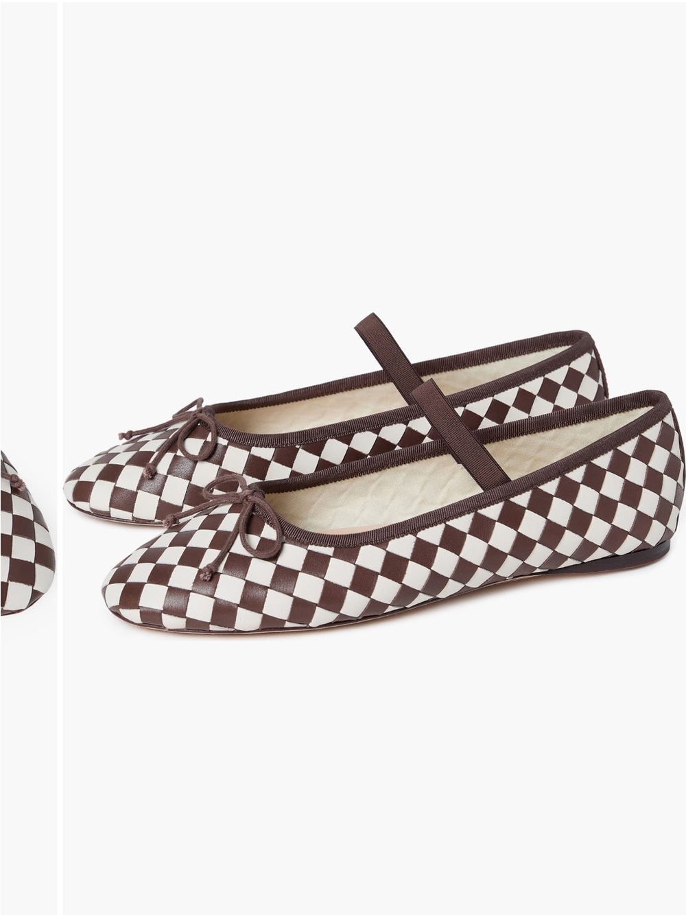 Women’s Leonie Mary Jane Brown & Cream Checker Ballet Flats with Bow - Picture 5 of 9